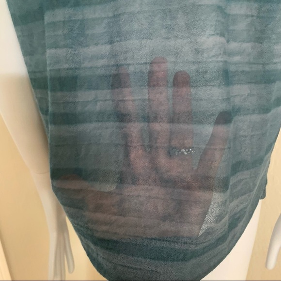 INHABIT Sheer Tonal Striped Scoop Neck Tee Lagoon Blue Size Small - Picture 13 of 16